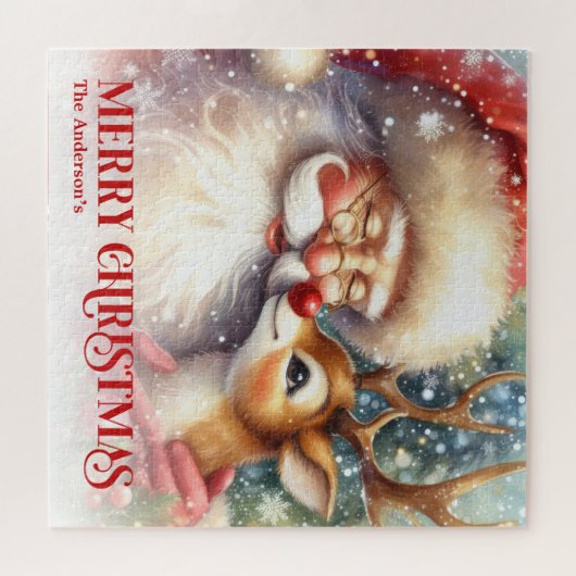 Custom Name Santa Rudolph Christmas Jigsaw Kids Puzzle (Horizontal)