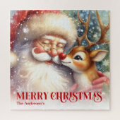 Custom Name Santa Rudolph Christmas Jigsaw Kids Puzzle (Vertikal)