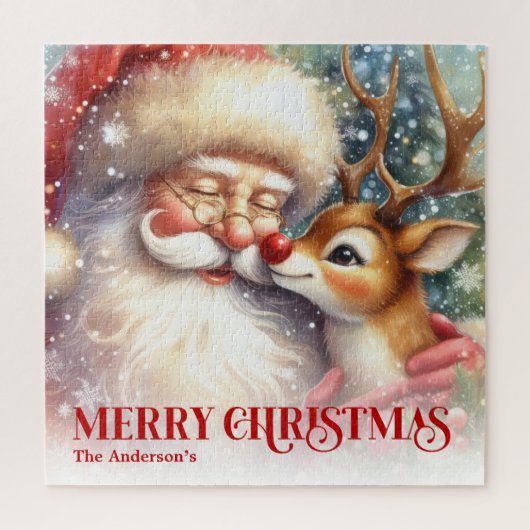 Custom Name Santa Rudolph Christmas Jigsaw Kids Puzzle (Vertikal)