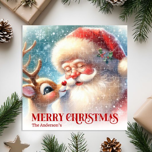 Custom Name Santa Rudolph Christmas Kids Gift   Puzzle