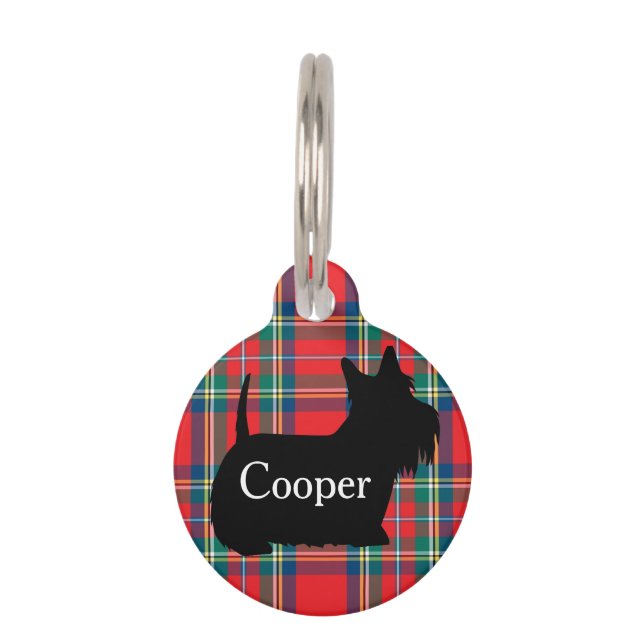 Custom Name Scottish Terrier Dog Plaid Pet ID Tag Haustiermarke (Vorderseite)