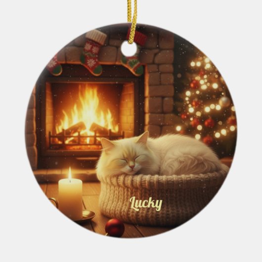 Custom Name Sleeping Cat Christmas Ornament (Vorne)