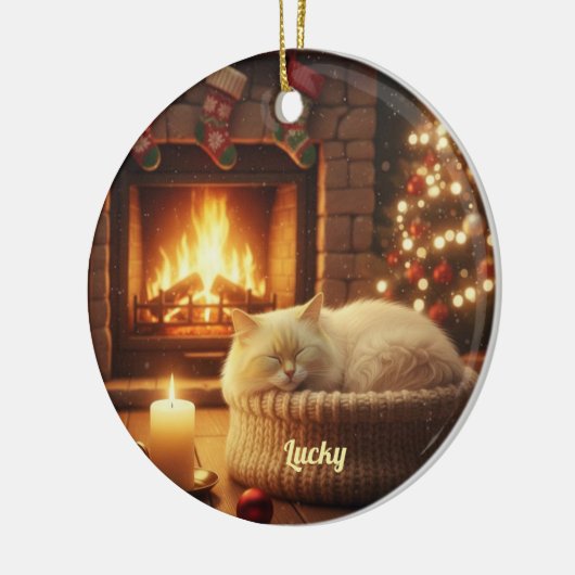 Custom Name Sleeping Cat Christmas Ornament (Links)