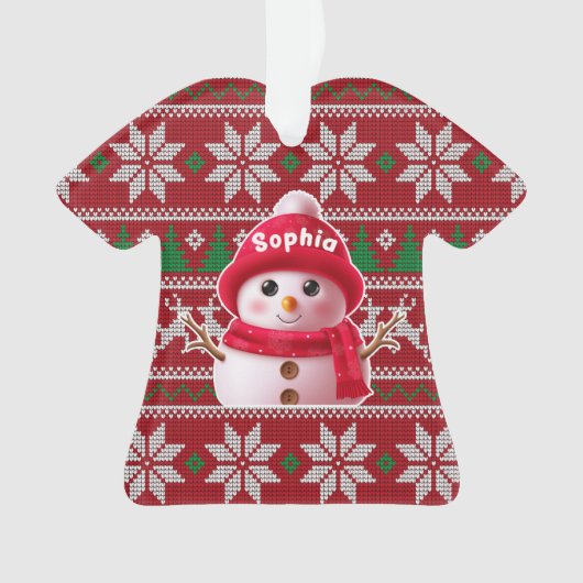 Custom Name Snowman Christmas Shirt Ornament (Vorderseite)