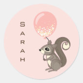 Custom Name Squirrel with Pink Balloon Runder Aufkleber (Vorderseite)