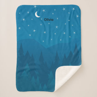 Custom Name, Stars Moon Mountain Sherpa Blanket Sherpadecke