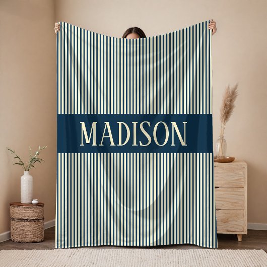 Custom Name Stripes Blanket Baby Shower Gift Fleecedecke