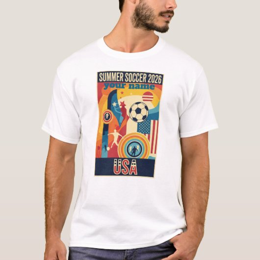 Custom Name Summer 2026 Soccer Fan Retro T-Shirt (Vorderseite)