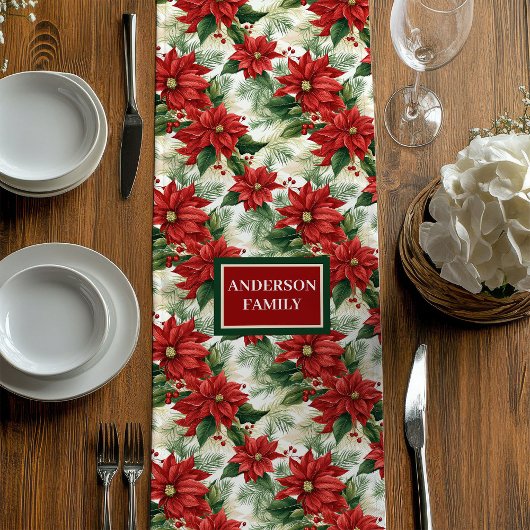 Custom Name Table Runner Classic Holiday Flowers Mittelgroßer Tischläufer
