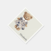 Custom Name Teddy Bear Girl Baby Shower Serviette (Ecke)