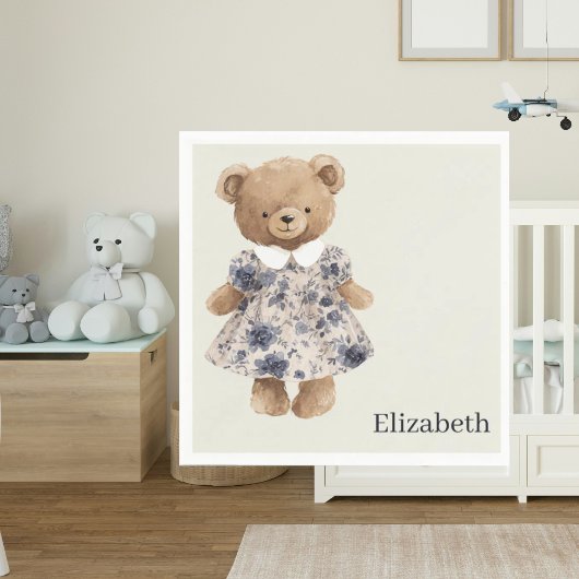 Custom Name Teddy Bear Girl Baby Shower Serviette