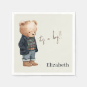 Custom Name Teddy Bear It's a Boy Baby Shower Serviette (Vorderseite)
