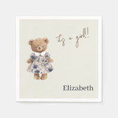 Custom Name Teddy Bear It's a Girl Baby Shower Serviette (Vorderseite)