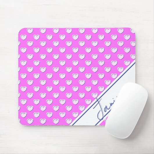 Custom Name Template Pink And White Cute Hearts Mousepad (Mit Mouse)