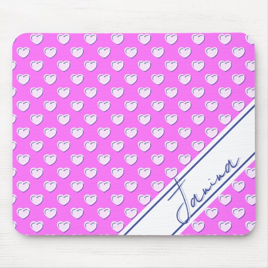 Custom Name Template Pink And White Cute Hearts Mousepad (Vorne)