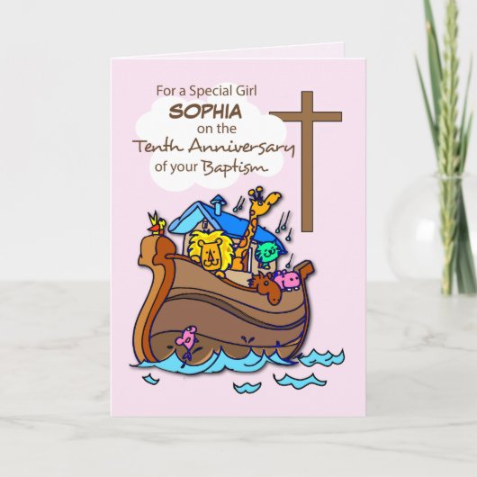 Custom Name Tenth Anniversary of Baptism Girl Ark Karte (Vorderseite)