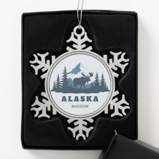 Custom Name & Text ALASKA Schneeflocken Zinn-Ornament (Box)
