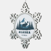 Custom Name & Text ALASKA Schneeflocken Zinn-Ornament (Rechts)
