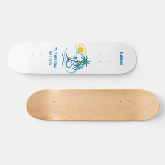 Custom Name & Text Tropical Islands Skateboard (Horizontal)