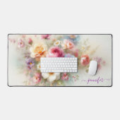 Custom Name Text Watercolor Aquarell Flowers Schreibtischunterlage (Tastatur & Maus)