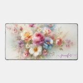 Custom Name Text Watercolor Aquarell Flowers Schreibtischunterlage (Vorderseite)