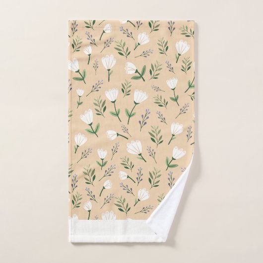 Custom Name Towels – White Floral on Vanilla Badhandtuch Set (Handtuch)