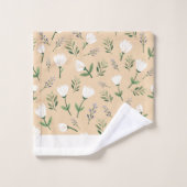 Custom Name Towels – White Floral on Vanilla Badhandtuch Set (Waschlappen)