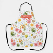 Custom Name Tropical Floral Shells Summer Kitchen Schürze (Vorderseite)