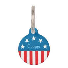 Custom Name, USA Flag Stars Stripes Pet ID Tag Haustiermarke
