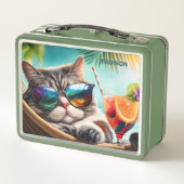 Custom Name Vacation Cat Metall Brotdose (Rückseite)