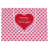 Custom Name Valentine Bag With I Love You Hearts Große Geschenktüte (Vorderseite)