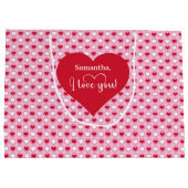 Custom Name Valentine Bag With I Love You Hearts Große Geschenktüte (Rückseite)