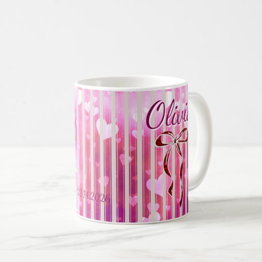 Custom Name Valentine Mug | Personalized Pink Hear Kaffeetasse (VorderseiteRechts)