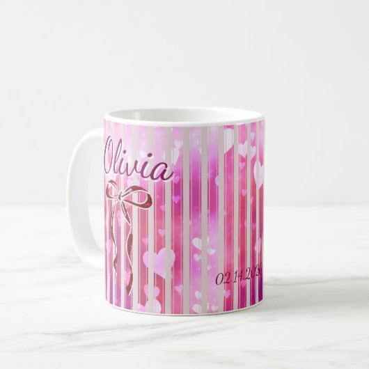 Custom Name Valentine Mug | Personalized Pink Hear Kaffeetasse (Vorderseite Links)