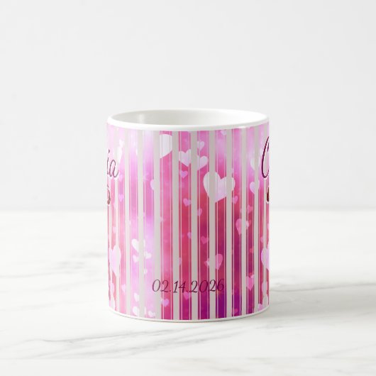 Custom Name Valentine Mug | Personalized Pink Hear Kaffeetasse (Mittel)