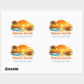 Custom Name Vintage Tropical Beach Oval Travel  Ovaler Aufkleber (Blatt)