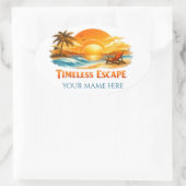 Custom Name Vintage Tropical Beach Oval Travel  Ovaler Aufkleber (Tasche)