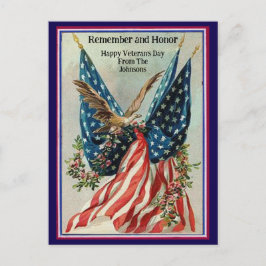 Custom Name Vintage Veteran's Day Patriotic Flag Postkarte