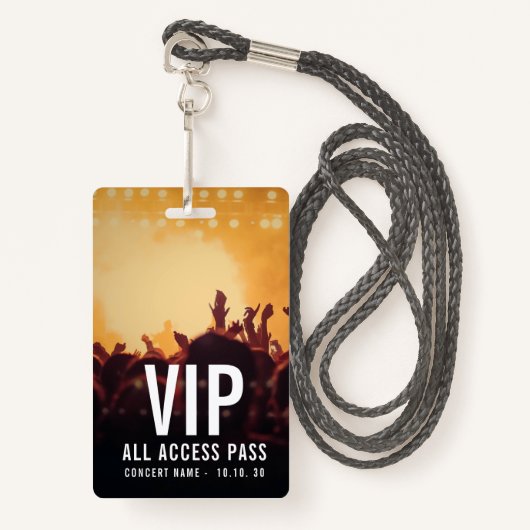 Custom Name VIP All Access Pass Concert Ausweis (Vorderseite mit Schlüsselband)