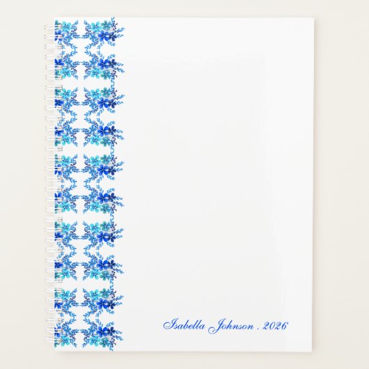 Custom Name Watercolor Blue Floral Planer (Vorderseite)