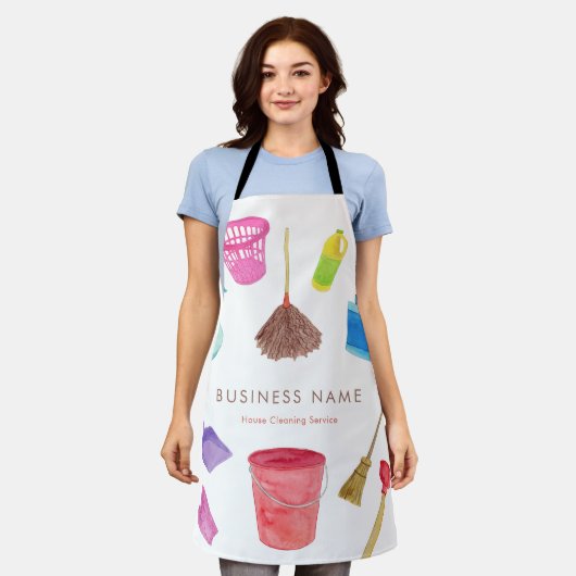 Custom Name Watercolor Cleaning Business Apron Schürze (Getragen)