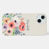 Custom Name Watercolor Floral Anemone iPhone Hülle (Rückseite (Horizontal))