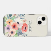 Custom Name Watercolor Floral Anemone iPhone Hülle (Rückseite (Horizontal))