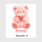 Custom Name Watercolor Pink Teddy Bear Heart Aufkleber (Blatt)