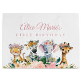 Custom Name Watercolor Safari Animal Birthday Große Geschenktüte (Vorderseite)