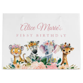 Custom Name Watercolor Safari Animal Birthday Große Geschenktüte