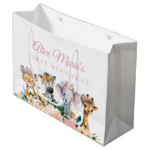 Custom Name Watercolor Safari Animal Birthday Große Geschenktüte (Vorderseite Schrägansicht)