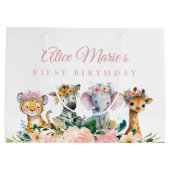 Custom Name Watercolor Safari Animal Birthday Große Geschenktüte (Rückseite)