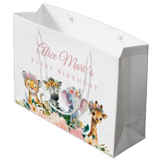 Custom Name Watercolor Safari Animal Birthday Große Geschenktüte