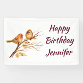 Custom Name Watercolor Sparrow Little Birds Banner (Horizontal)